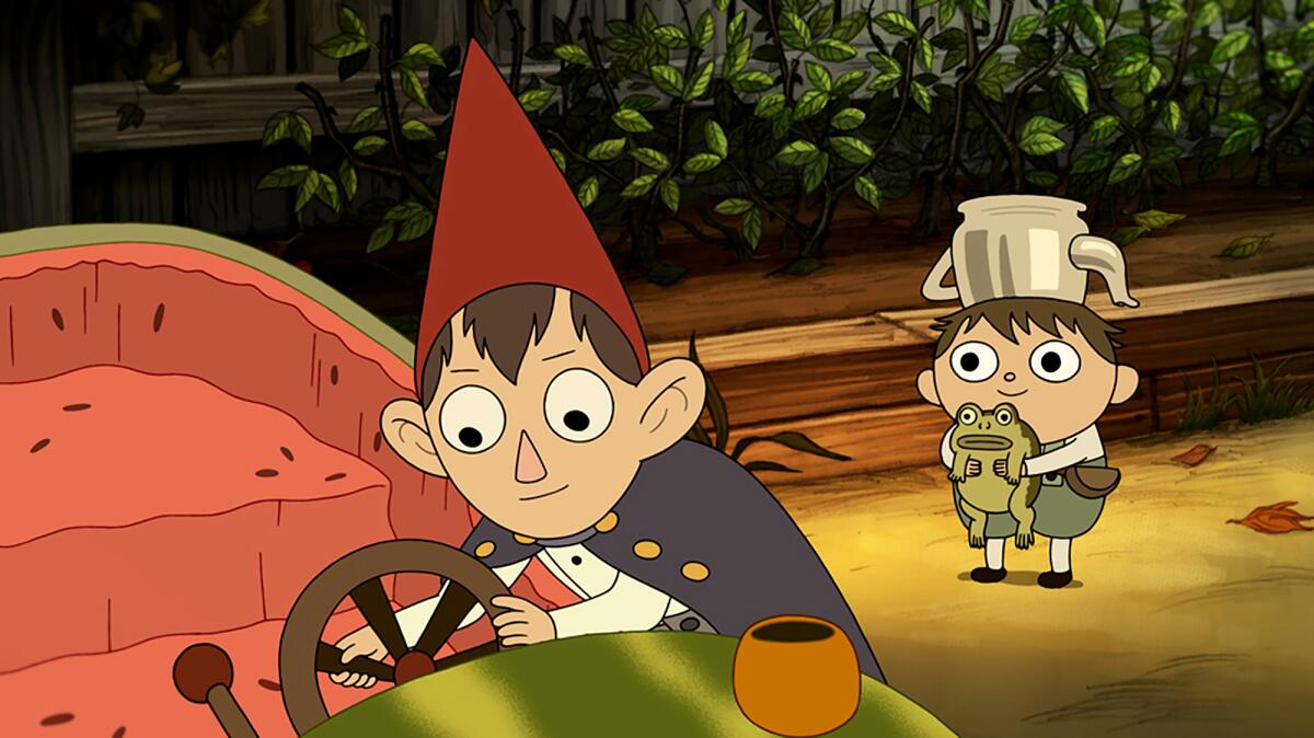 Wirt and Greg journey through the forest in a scene from the show "Over the Garden Wall."