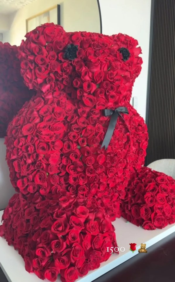 The 21-year-old surprised her with 1500 roses in the shape of a teddy bear