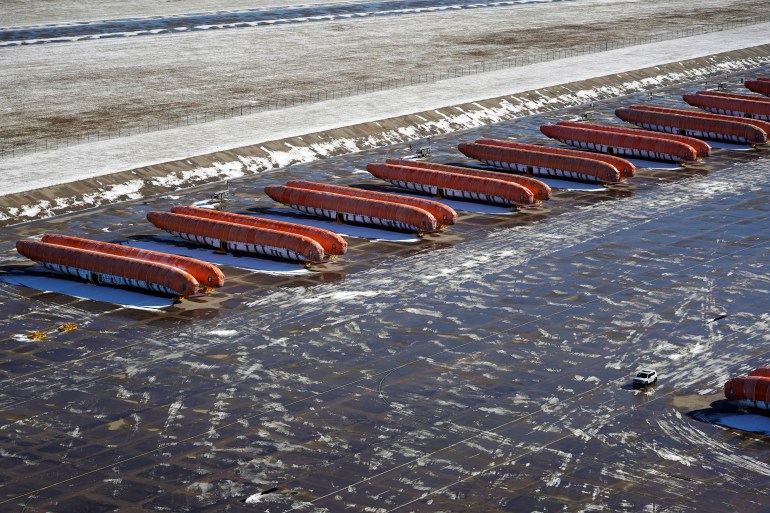 Airplane fuselages bound for Boeing's 737 Max production facility sit in storage at their top supplier, Spirit AeroSystems Holdings Inc, in Wichita, Kansas, U.S.