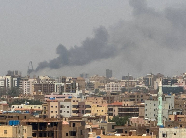 Plumes of smoke rise during clashes between the paramilitary Rapid Support Forces and the army in Khartoum, Sudan, September 26, 2024.