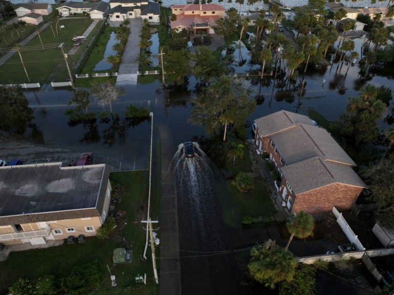 Floodwaters sit high on the houses in a flooded neighbourhood in South Daytona.