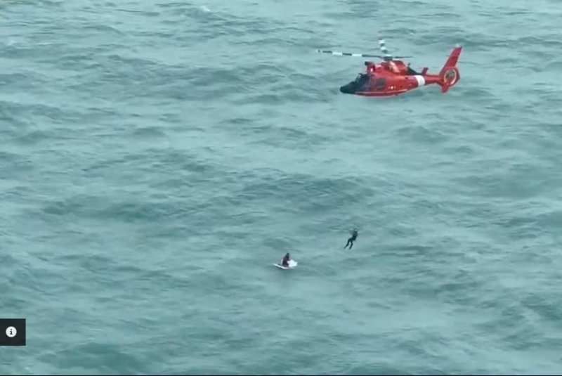 The U.S. Coast Guard Thursday rescued a man found clinging to a cooler in the water off Florida’s Longboat Key in the aftermath of Hurricane Milton. Two men were rescued, one from a vessel and the other from the water. Screenshot/UPI/U.S. Coast Guard