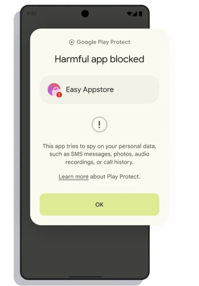 Look out for alerts from Google – Play Protect will warn you if you're being spied on