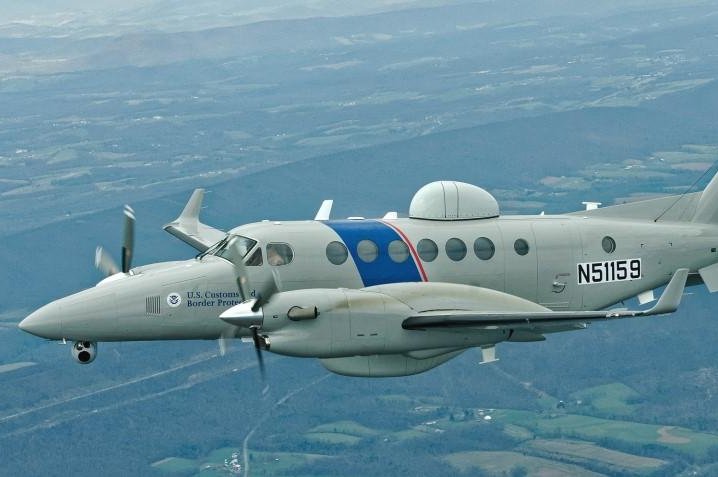 A Customs and Border Protection aircrew used a medium-range Super King Air 350ER to help an aircraft's lone passenger safely land at a Bakersfield, Calif., airport Friday after its pilot became incapacitated during the flight. Photo by U.S. Customs and Border Protection