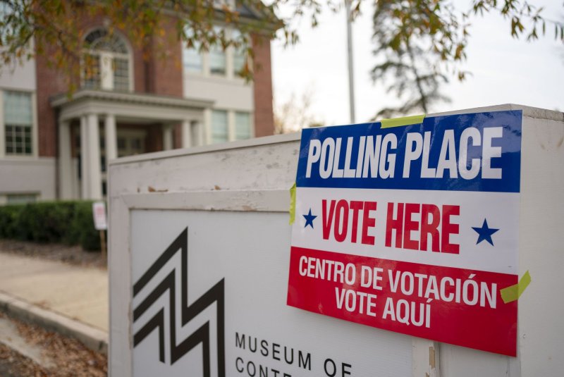 A sign appears outside The Arlington Contemporary Arts Center on Election Day in Arlington, Va., November 7, 2023. File photo by Bonnie Cash/UPI