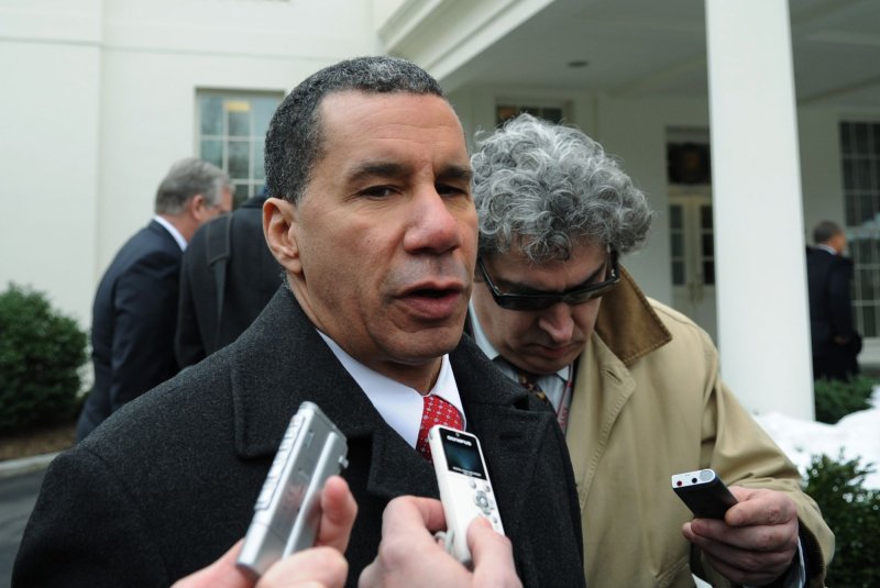 Former New York Gov. David Paterson, shown here outside the White House Feb. 22, 2010, sustained minor injuries during a street confrontation in New York City on Friday, his spokesperson said, Also injured the incident was Paterson's stepson, Anthony Sliwa. File Photo by Alexis C. Glenn/UPI