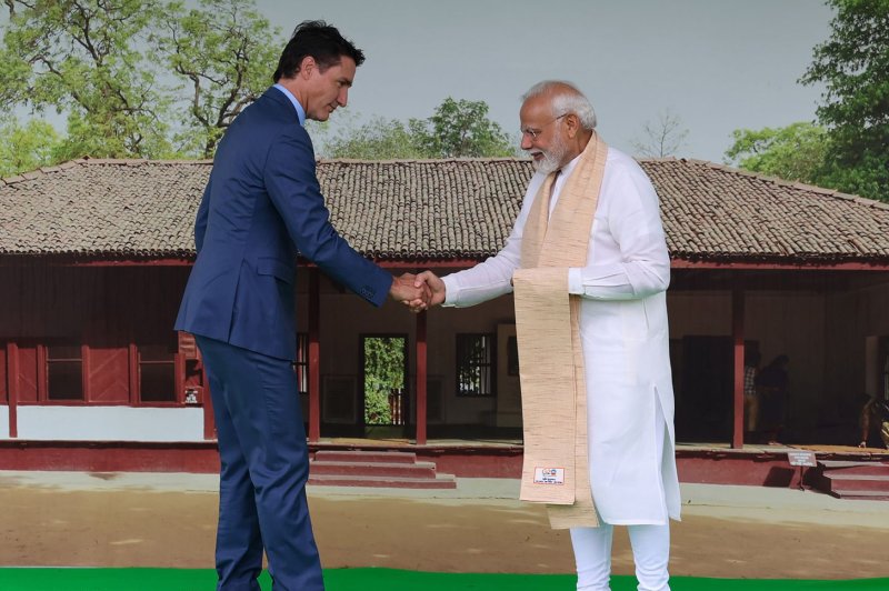 Prime Minister Justin Trudeau has accused the Indian government of Prime Minister Narendra Modi (R) of posing a threat to members of the South Asian community in Canada. File Photo by Press Information Bureau/UPI