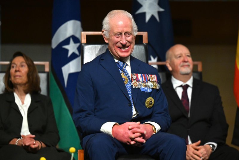 Britain's King Charles III attends a Parliamentary reception hosted by Australian Prime Minister Anthony Albanese and partner Jodie Jaydon at Parliament House in Canberra, Australia, on Monday. Photo by Lukas Coch/EPA-EFE