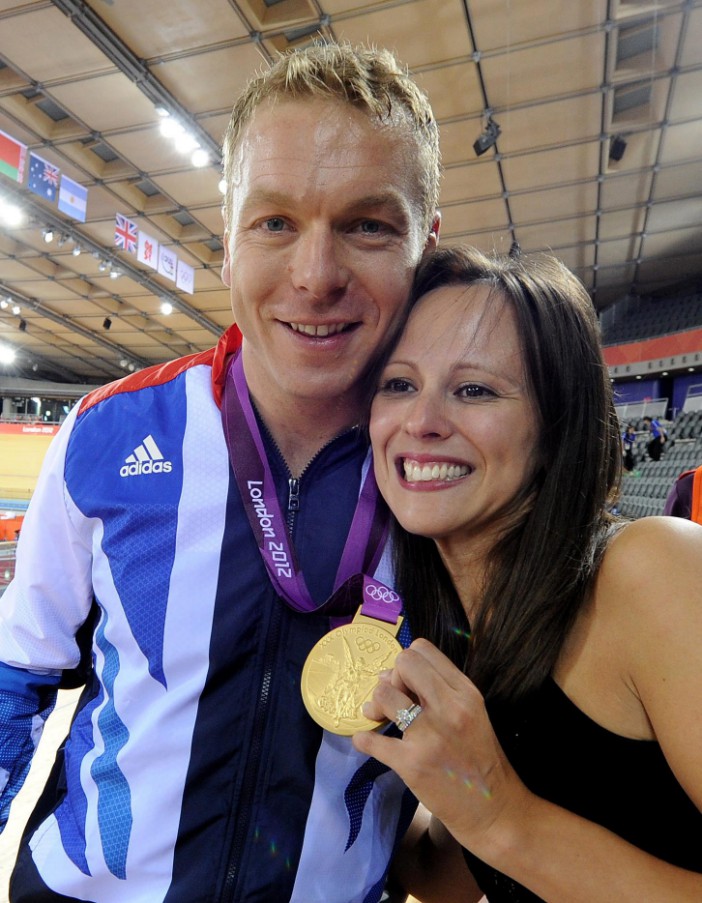 Six time Olympic medalist Sir Chris Hoy celebrates winning gold at London 2012