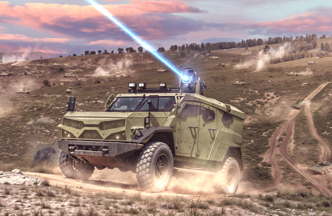 An artist's conception of what a vehicle-mounted laser could look like