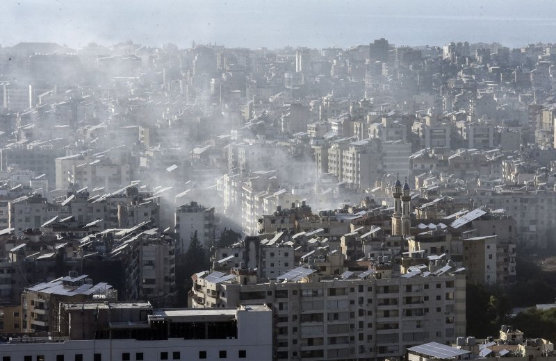 Smoke from an Israeli airstrike rises over the southern suburbs in Beirut, Lebanon, on Tuesday on October 8, 2024. photo by Fadel Itani/ UPI