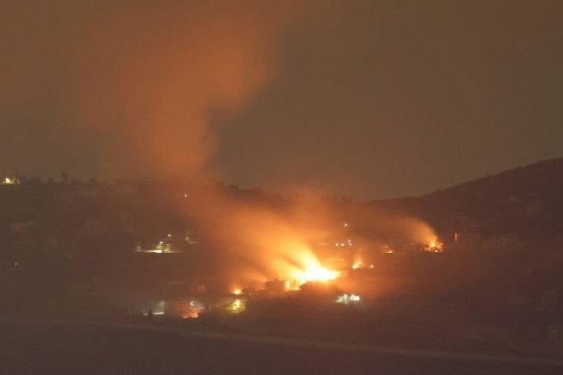 Israeli artillery shells hit areas near villages in southern Lebanon along the border with Israel, as seen from the Upper Galilee, northern Israel. Israel's military began a limited ground incursion early Tuesday, as the Israel Defense Forces (IDF) said they "will continue to strike, harm, and degrade" Hezbollah's military in Lebanon. Photo by Atef Safadi/EPA-EFE