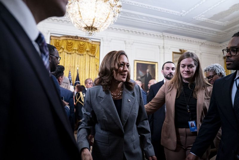 Vice President Kamala Harris departs during an address on gun violence in the White House on September 26. She released a plan to address issues concerning Black men on Monday. Photo by Al Drago/UPI