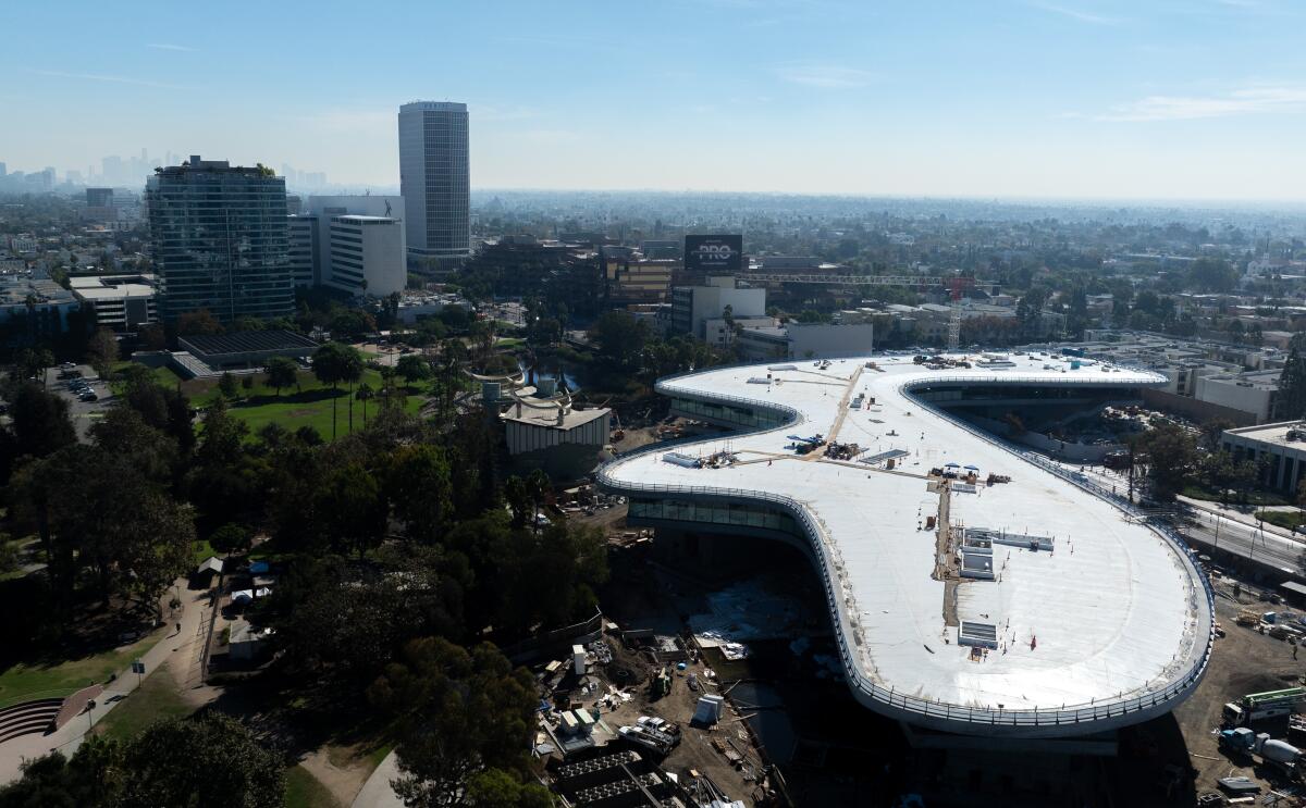  LACMA's new Peter Zumthor-designed David Geffen Galleries viewed from above.