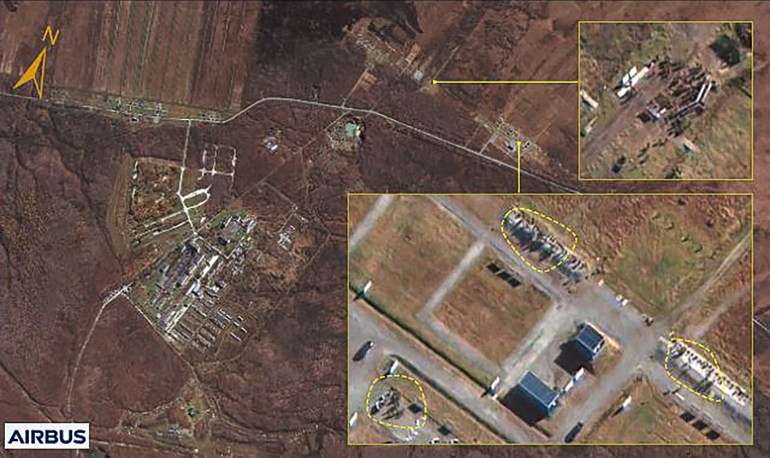 This handout from South Korea's National Intelligence Service released on October 18, 2024 shows a satellite image by Airbus Defence and Space of Russia's Khabarovsk military facility, where the NIS said North Korean personnel gathered within the training ground on October 16, 2024. [Photo by Handout / various sources / AFP] 