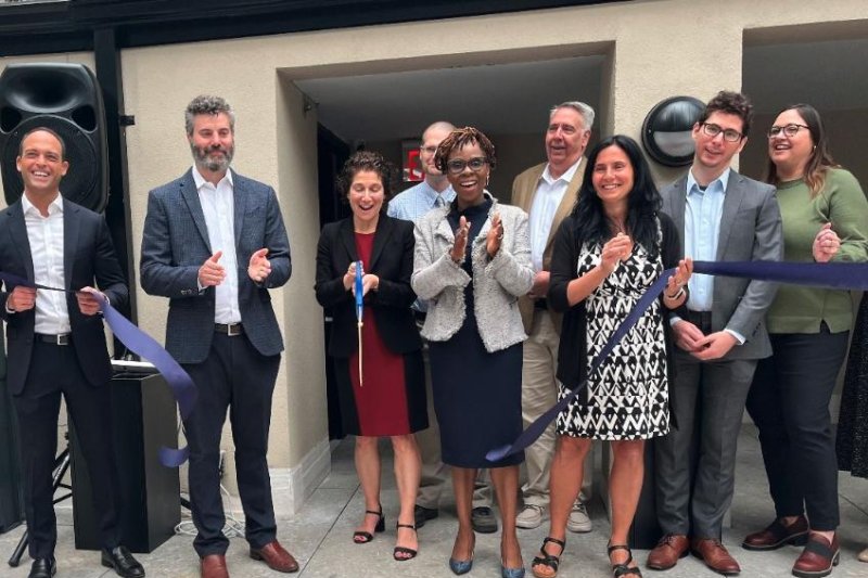 Molly Park, the commissioner of the Department of Social Services, is pictured with Department of Homeless Services Administrator Joslyn Carter and others to celebrate the opening of a shelter in the Financial District in recent weeks. File Photo courtesy of NYC DHS/Instagram