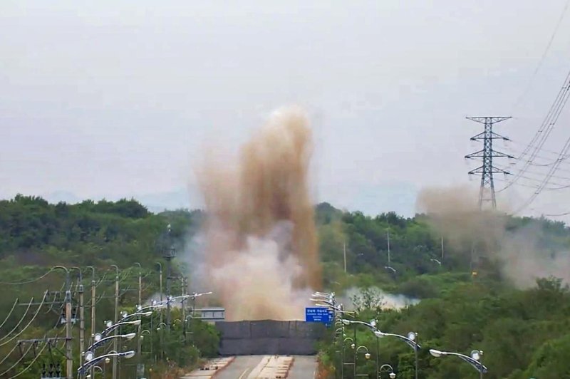 North Korea blew up sections of two roads connecting with the South, Seoul's Joint Chiefs of Staff said Tuesday. Screen capture courtesy of South Korea Joint Chiefs of Staff video