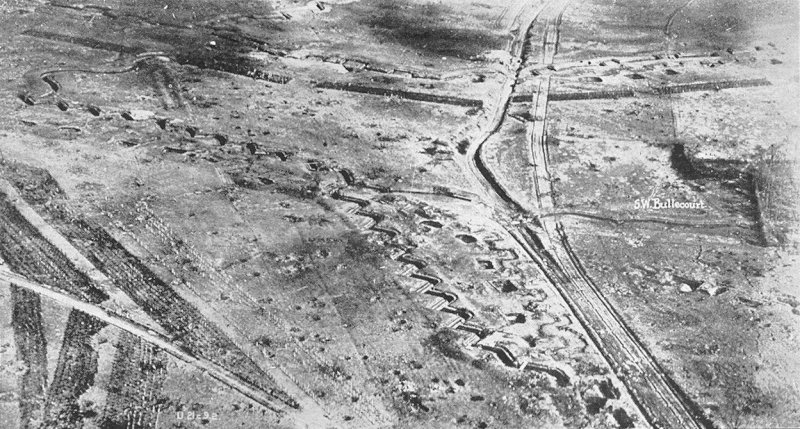 On October 5, 1918, Germany's Hindenburg Line, pictured here in an aerial photograph in 1920, was broken as World War I neared an end. File Photo by Francis Whiting Halsey/Wikimedia