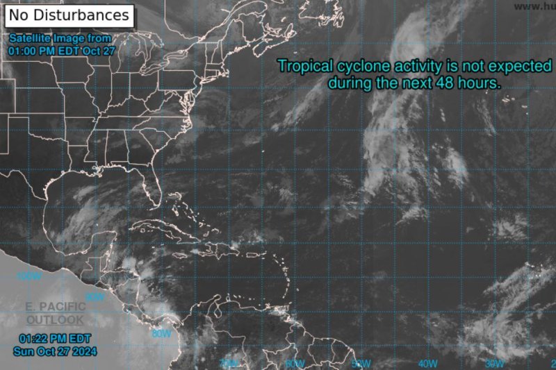 Tropical storm activity is not expected during the next 48 hours, according to the National Hurricane Center. Image courtesy National Oceanic and Atmospheric Administration