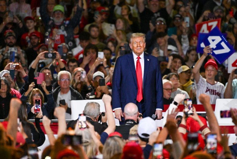 Former President Donald Trump attends a town hall campaign event at the Lancaster Convention Center in Lancaster, Pa., on Sunday and is scheduled to appear as a special guest during the United for Change rally in Las Vegas Thursday night. Photo by David Muse/UPI