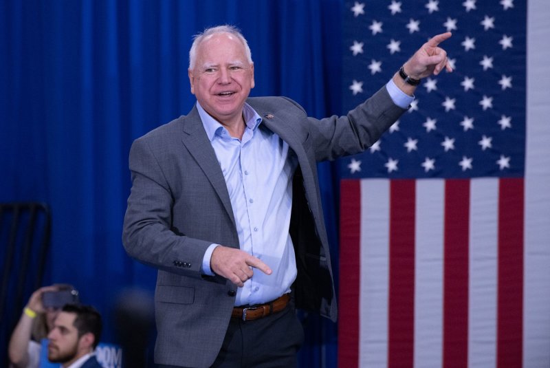 Minnesota Gov. Tim Walz will go first in the only debate among vice presidential candidates Tuesday night that is hosted and moderated by CBS News in New York City. Photo by David Muse/UPI