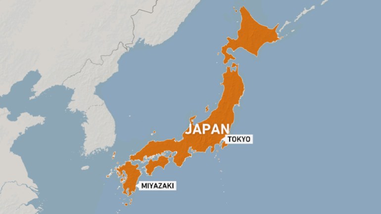 Japan map showing Tokyo and Miyazaki