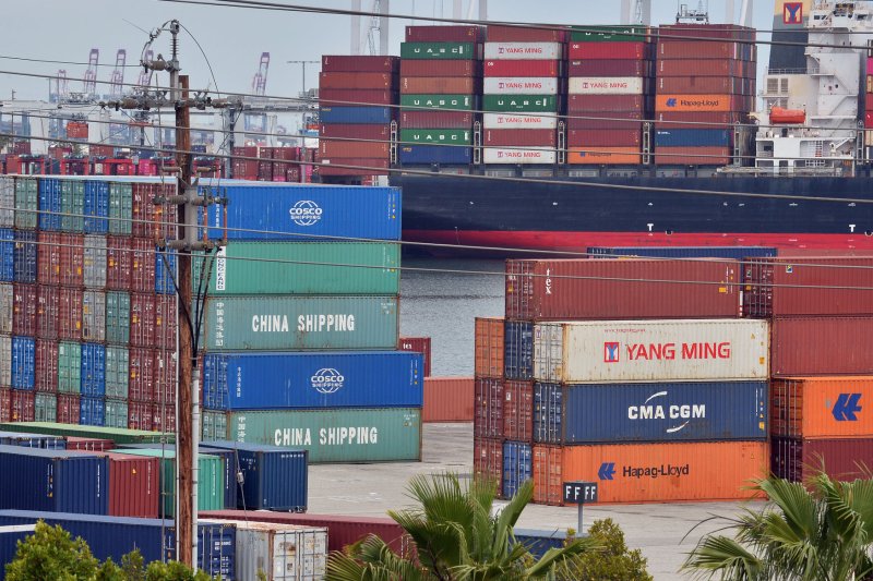 In another sign of easing U.S. inflation, Producer Price Index September wholesale inflation was unchanged Friday, lower than the 0.1% expected by surveyed Dow economists. It rose 1.8% from September 2023. Shipping containers pictured in Long Beach, California. File Photo by Jim Ruymen/UPI