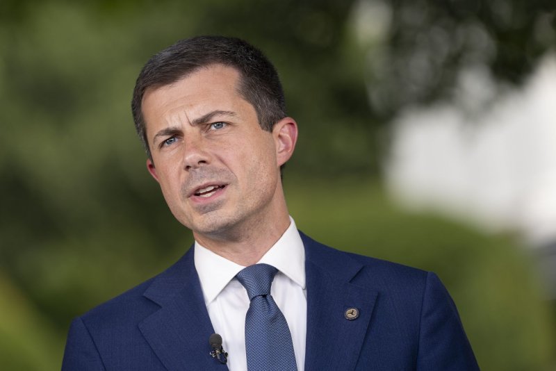 United States Secretary of Transportation Pete Buttigieg speaks during a television interview at the White House in Washington, D.C. on July 23, 2024. On Thursday, his department announced grants to fund small airports. File Photo by Chris Kleponis/UPI