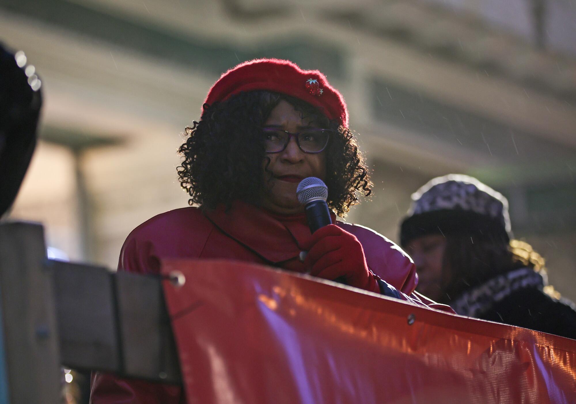 Alameda County Dist. Atty. Pamela Price speaks during a protest in Oakland.