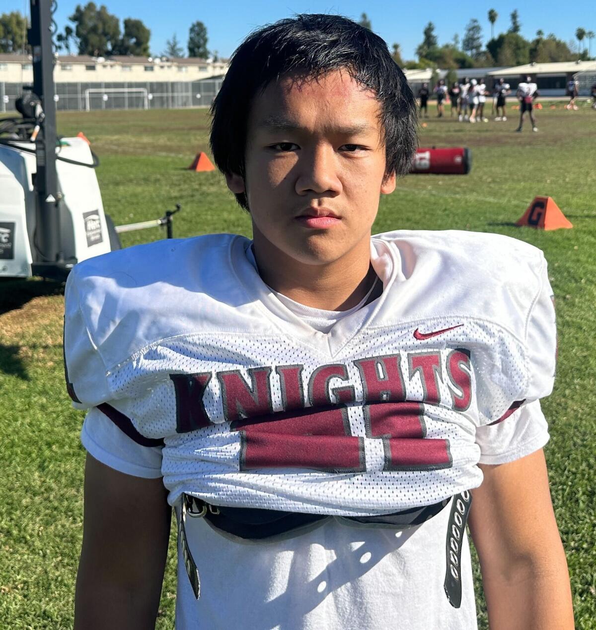 Sherman Oaks CES running back and safety Daniel Truong poses for a photo during practice.