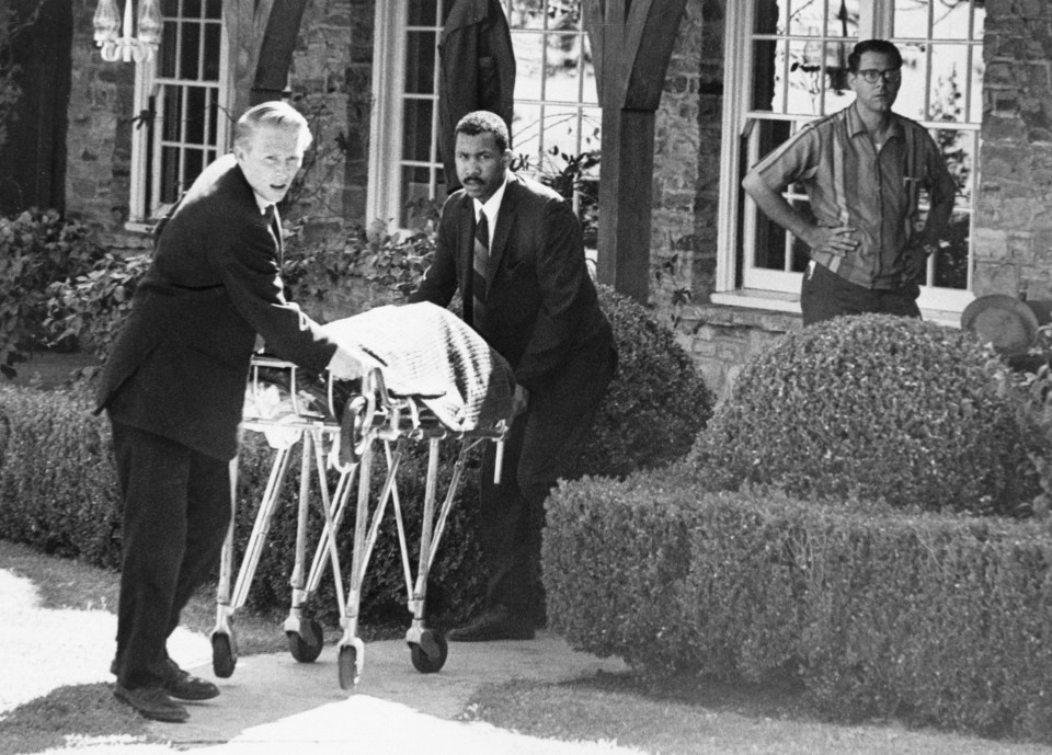 The body of actress Sharon Tate being wheeled out of her Bel Air home in 1969