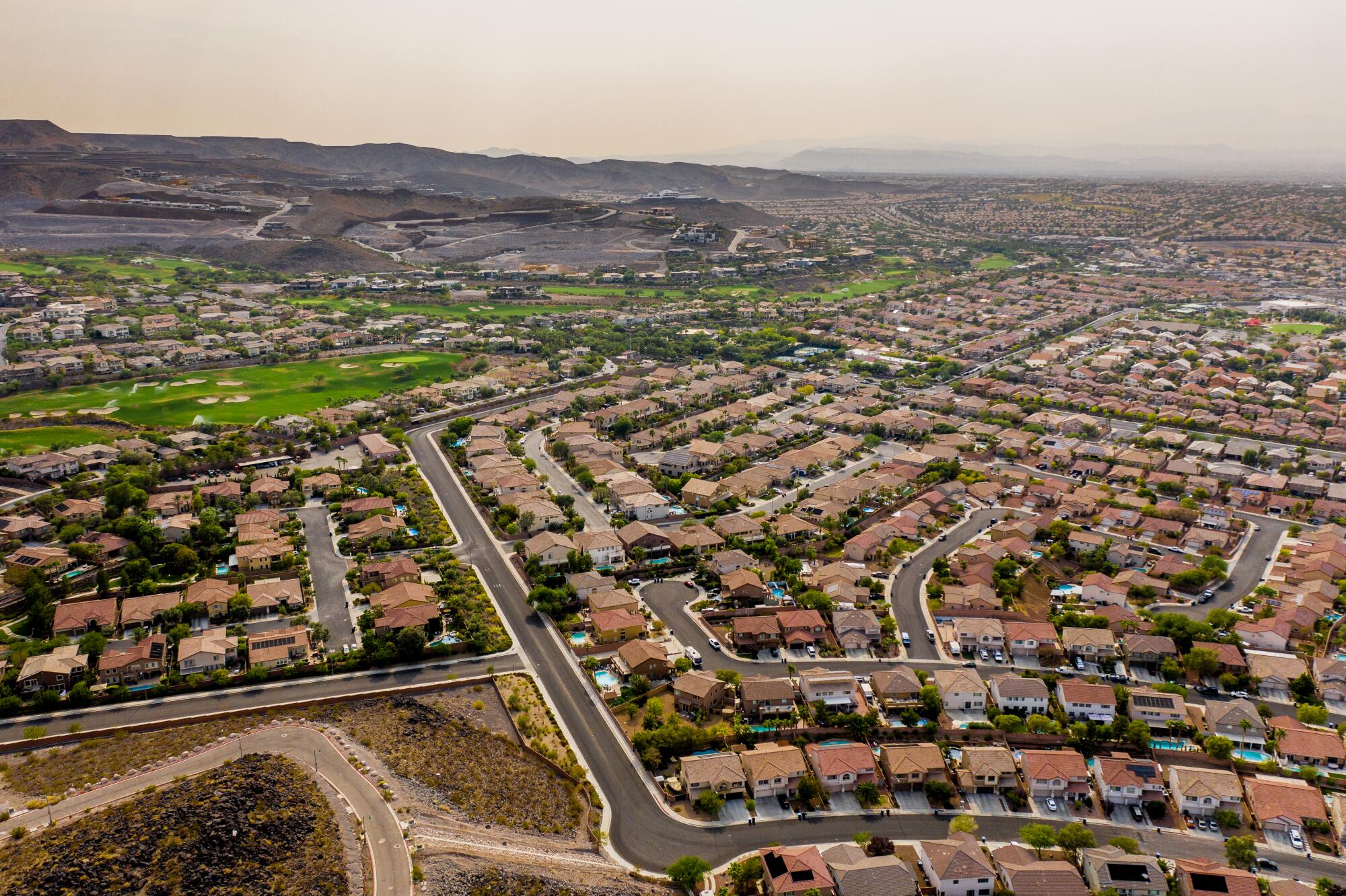 An aerial view of homes of the McCullough Hills neighborhood in Henderson, Nev.