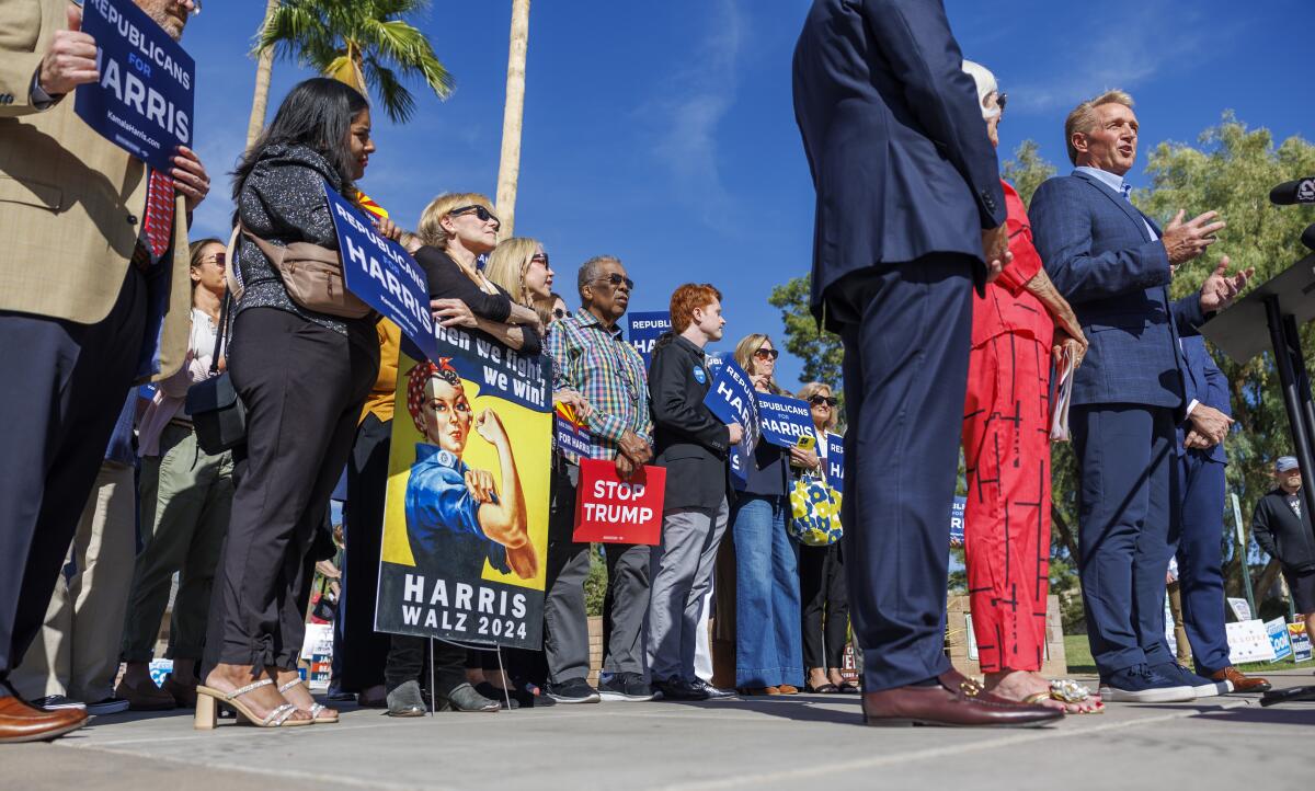 Republicans who support Harris for president gather at an event in Scottsdale, Ariz.