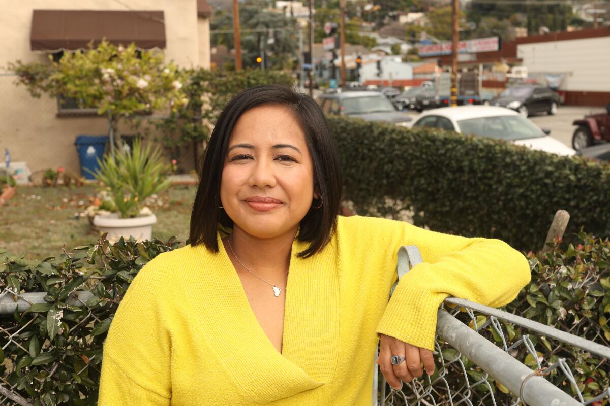 Los Angeles City Council candidate Ysabel Jurado, in front of her family home in Highland Park in March.