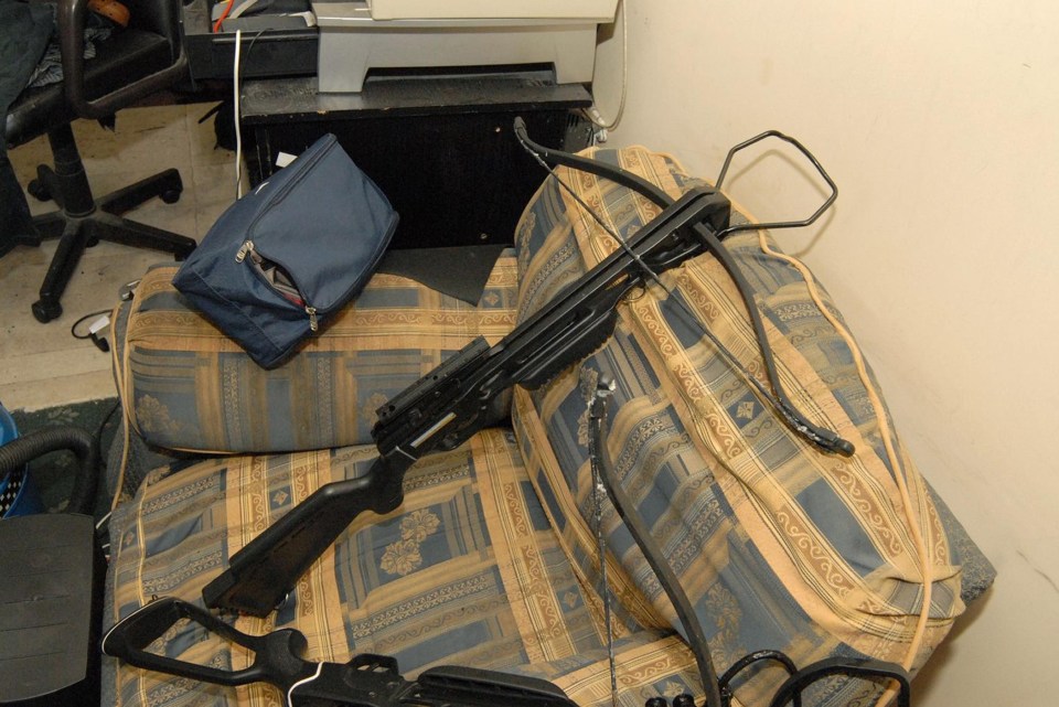 A crossbow police collected as evidence when investigating the case