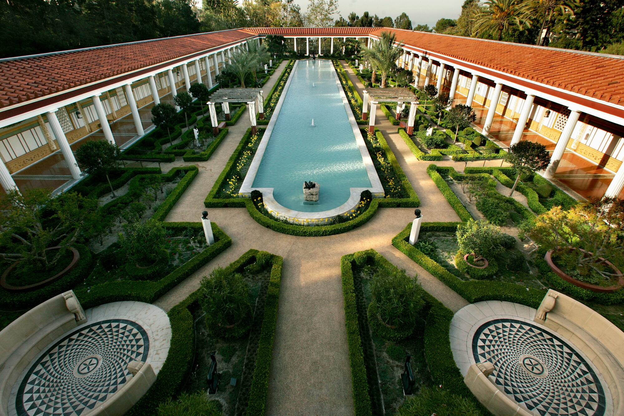 View from the balcony of the outer peristyle at the Getty Villa in Malibu.