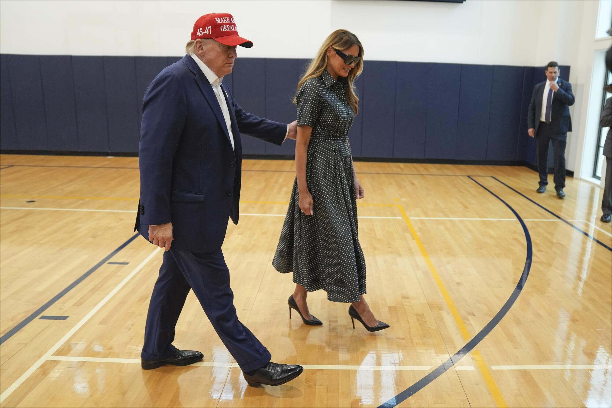 Republican presidential nominee former President Donald Trump departs with former fir