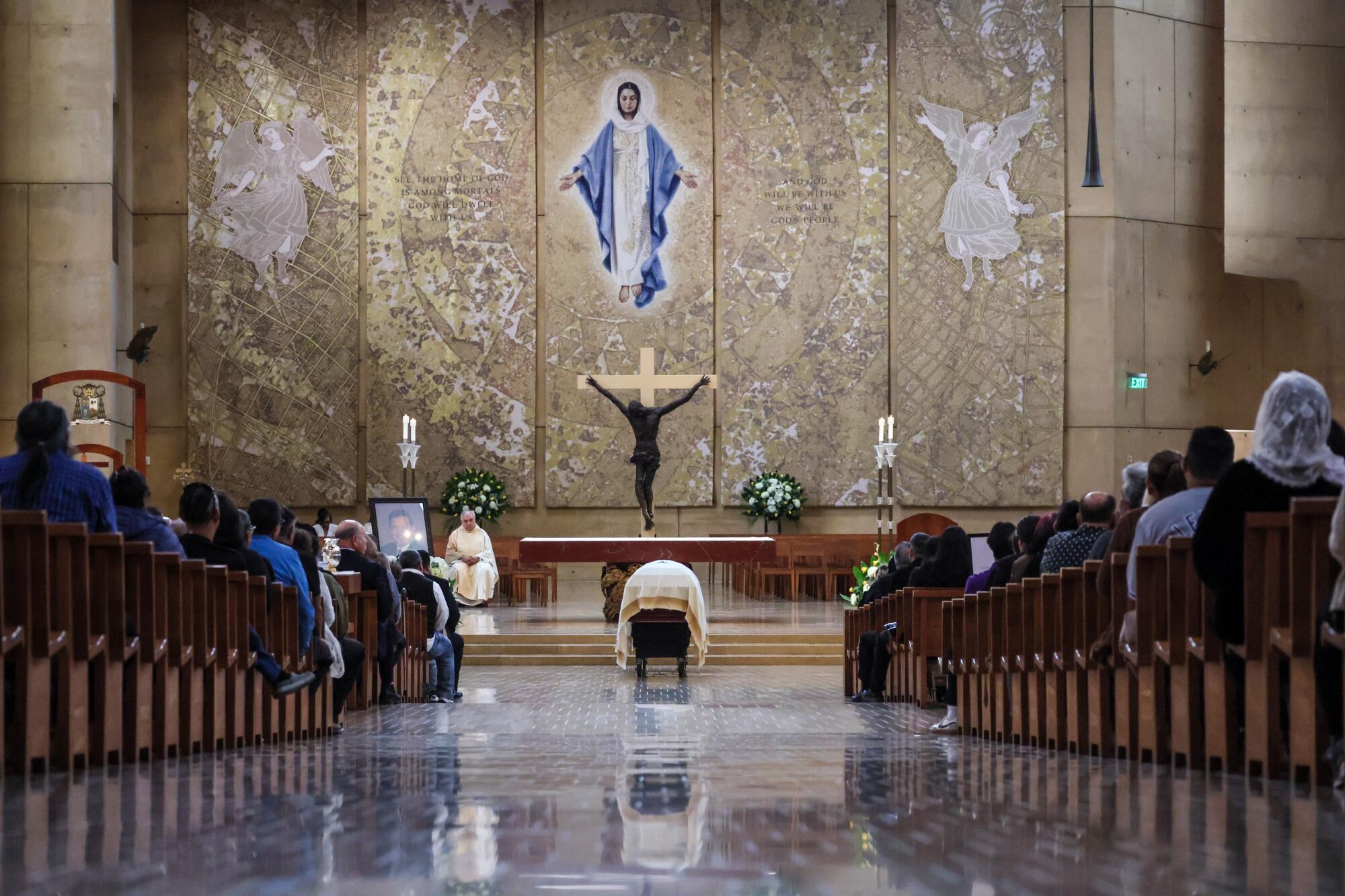 The funeral Mass of Dodgers legend Fernando Valenzuela at the Cathedral of Our Lady of the Angels.