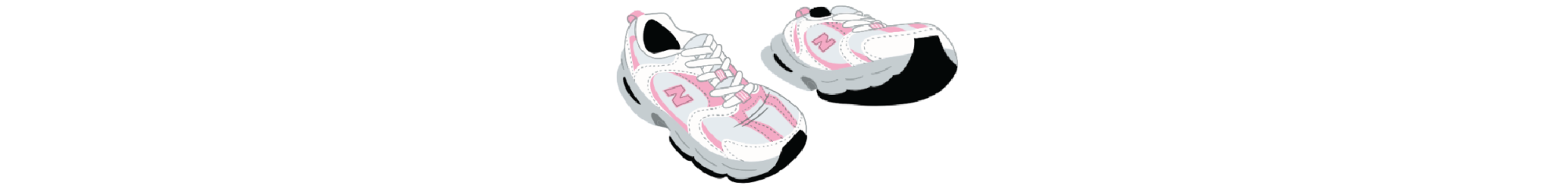 Illustrated pink and white new balance tennis shoes flexing