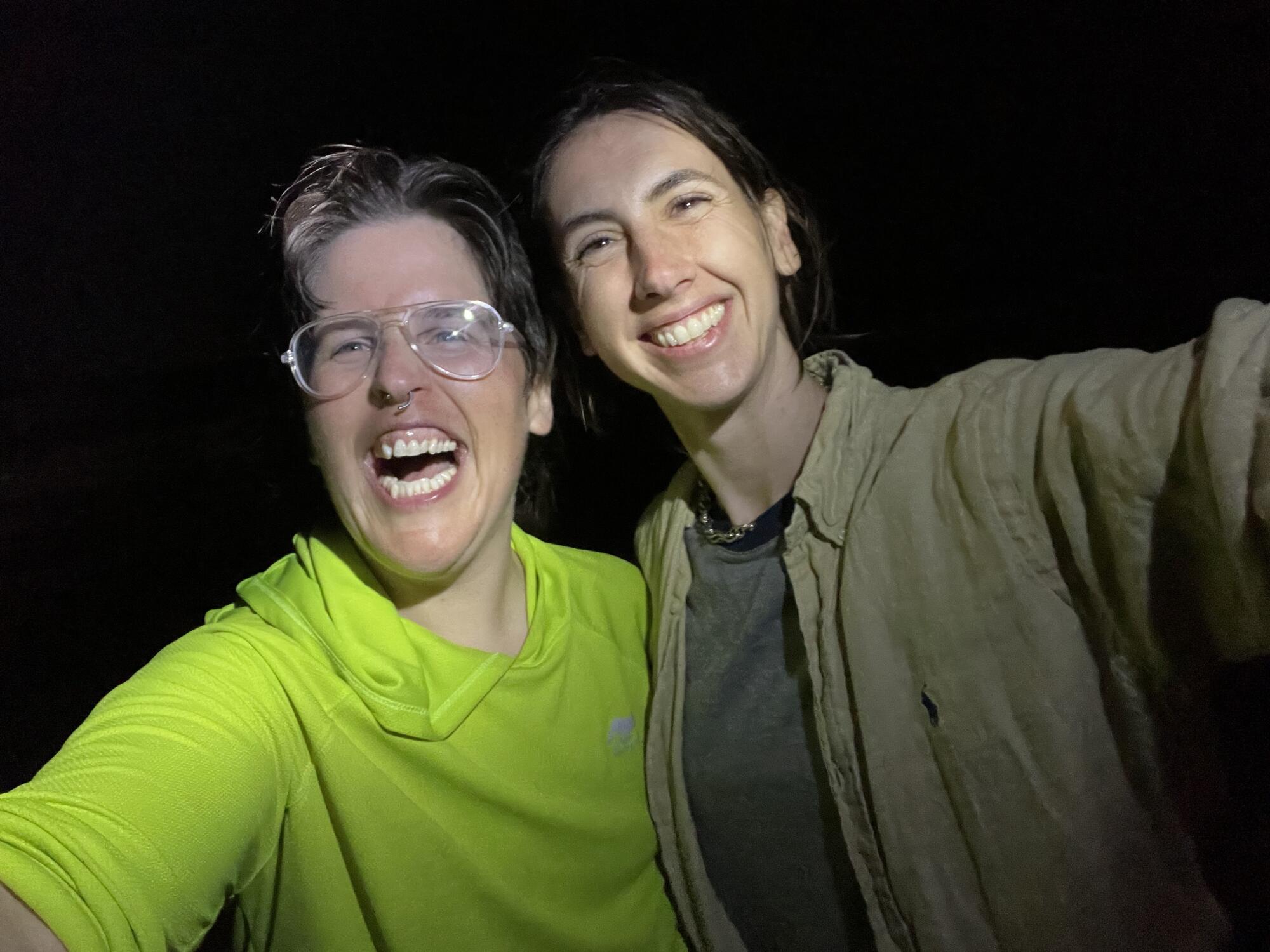 Jaclyn and Lindsay celebrate at Venice Beach after completing their walk of Washington Boulevard in one day.