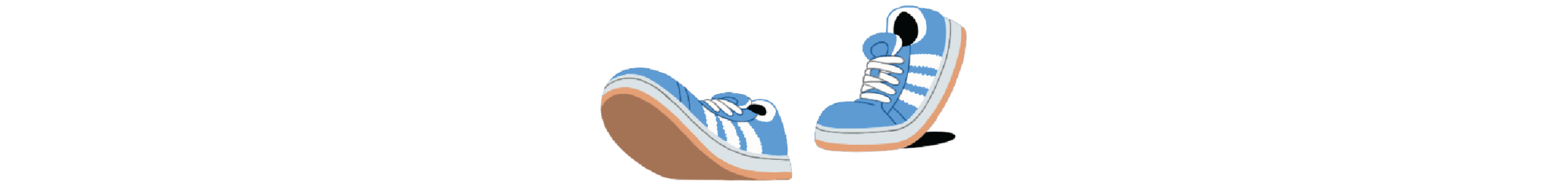 Illustrated blue Adidas tennis shoes flexing