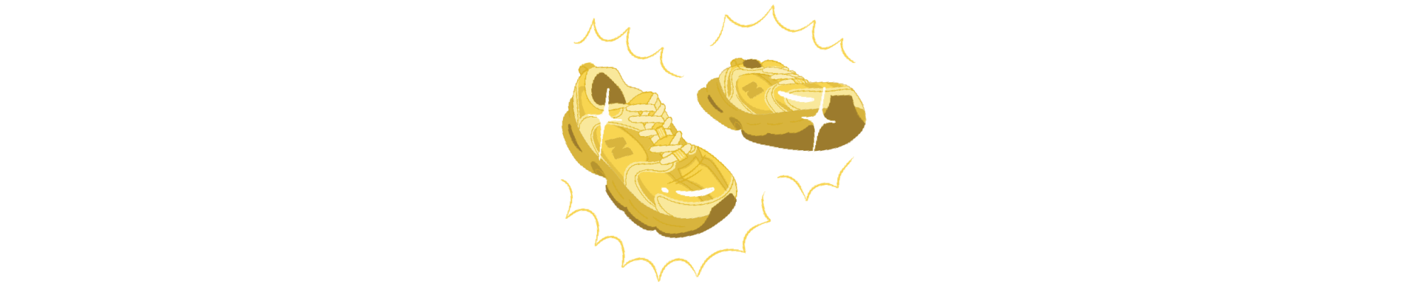 Illustrated pair of golden, sparkling new balance tennis shoes