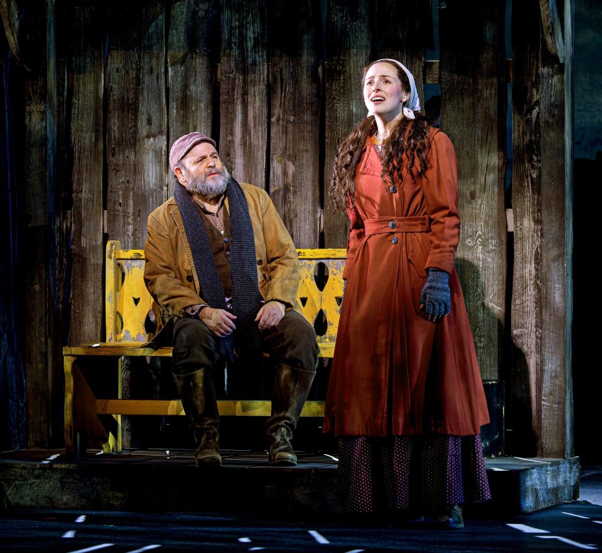 Jason Alexander and Alanna J. Smith in costume onstage in "Fiddler on the Roof"