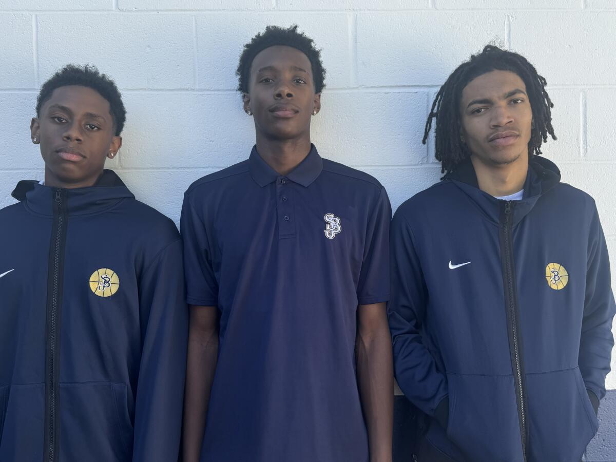 The St. John Bosco basketball trio of Brandon McCoy (left), Christian Collins and Elzie Harrington.