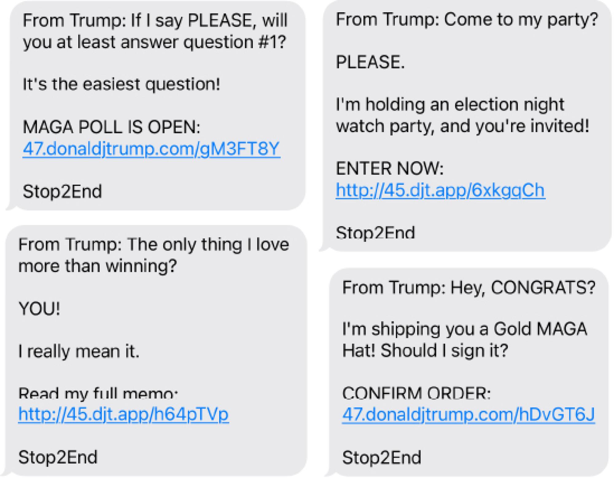 Text messages received from the Trump campaign's 88022 shortcode