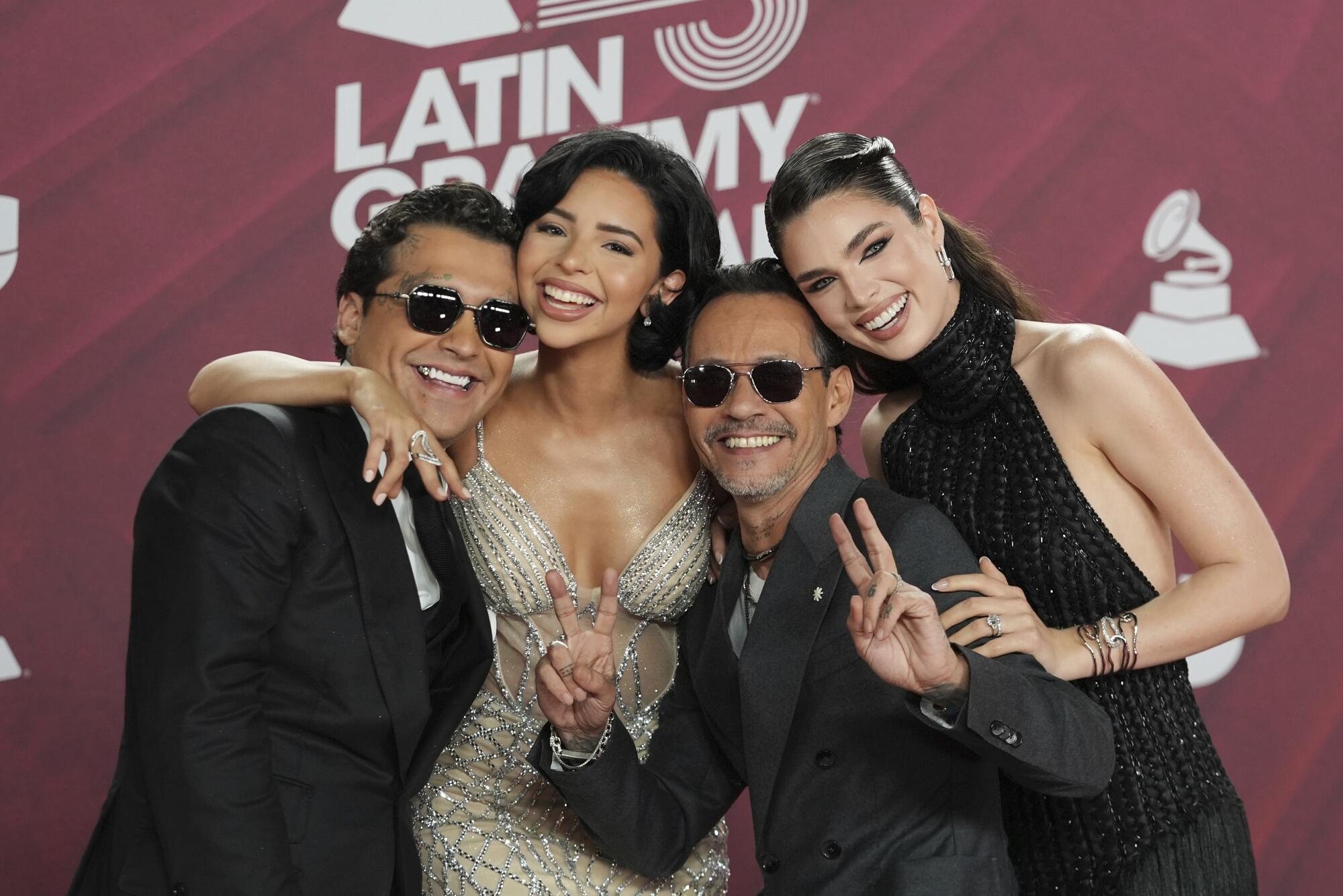 Christian Nodal, Angela Aguilar, Marc Anthony and Nadia Ferreira 