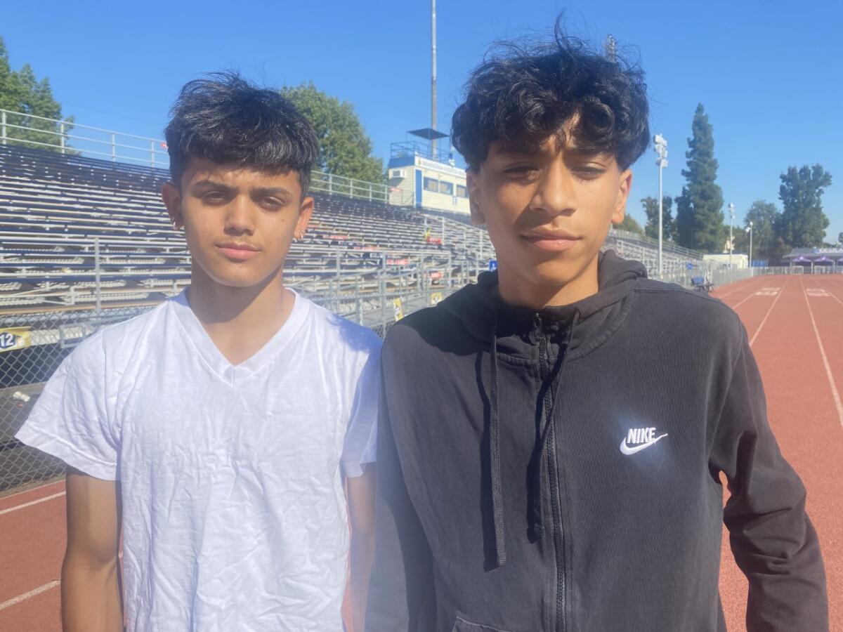 Birmingham soccer players Adrian Diaz, left, and Steven Ramos in 2022.