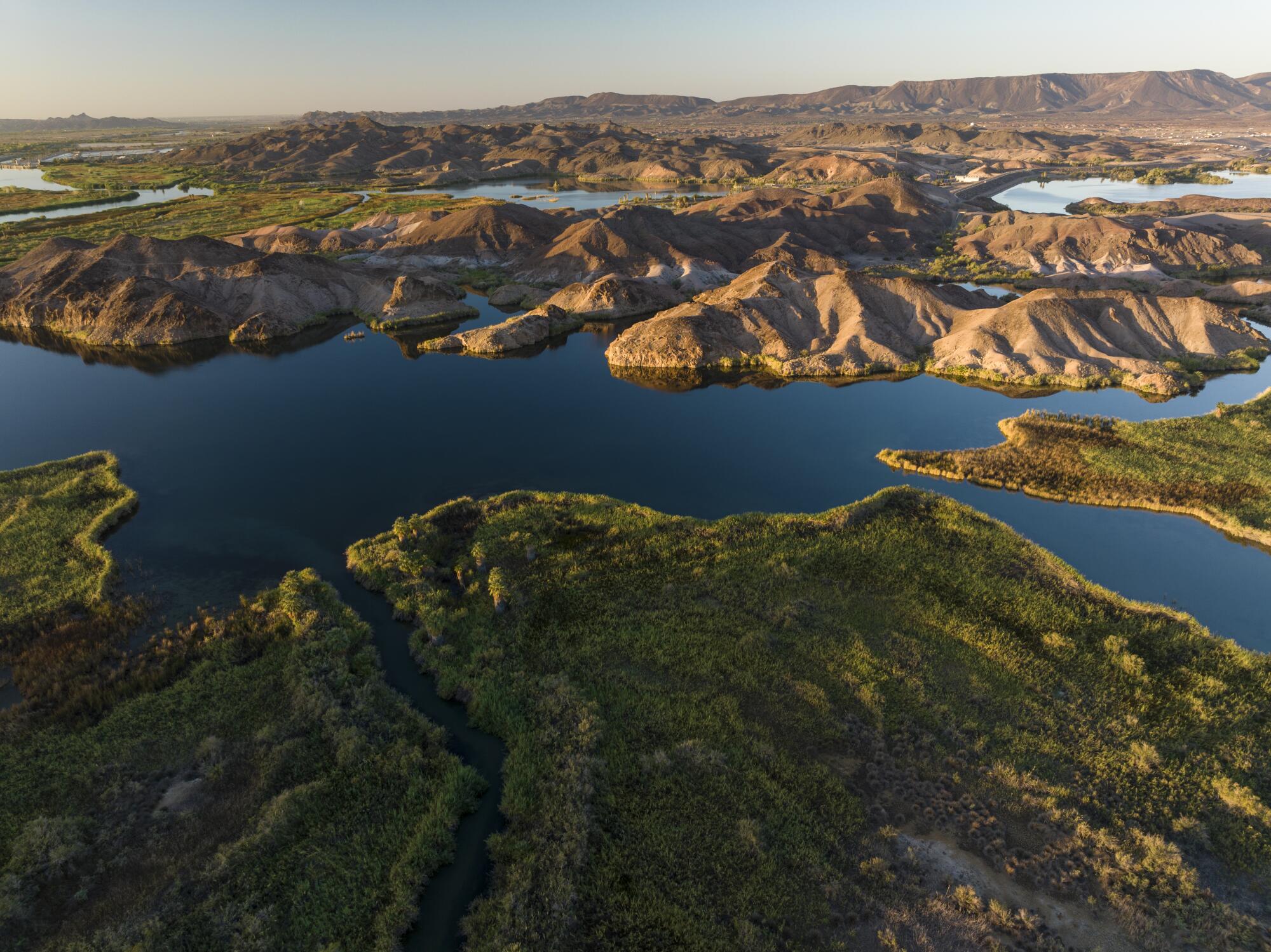 An aerial view of the proposed Kw'tsán national monument located on desert land in the southeastern corner of California.