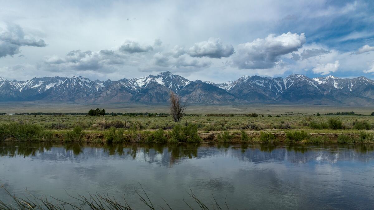 Water flows through the Owens Valley in the Los Angeles Aqueduct in 2023.