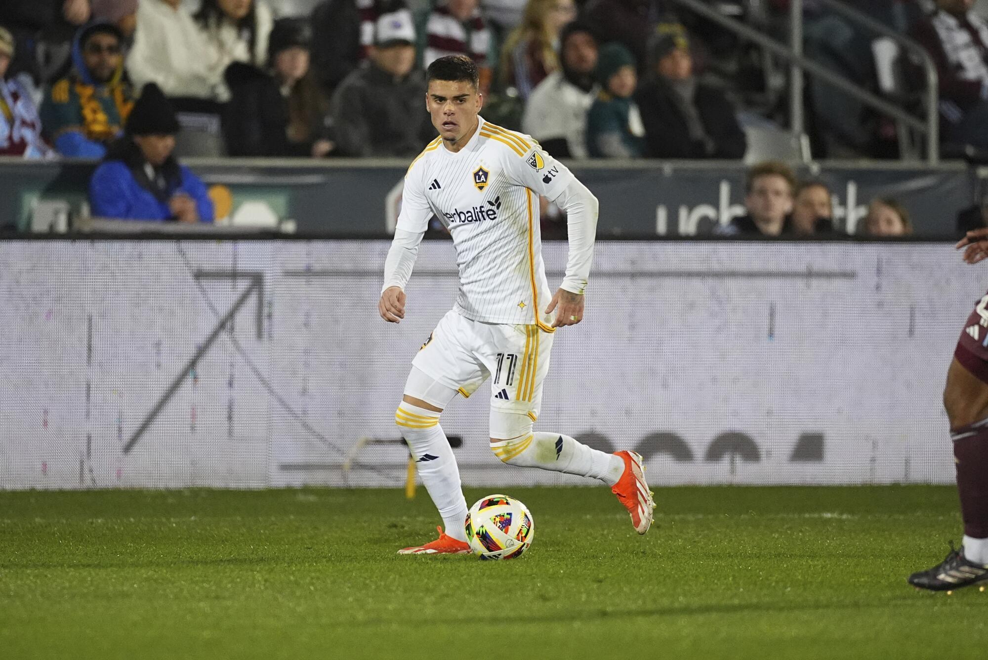 Galaxy forward Gabriel Pec controls the ball during a playoff match against Colorado on Nov. 1.